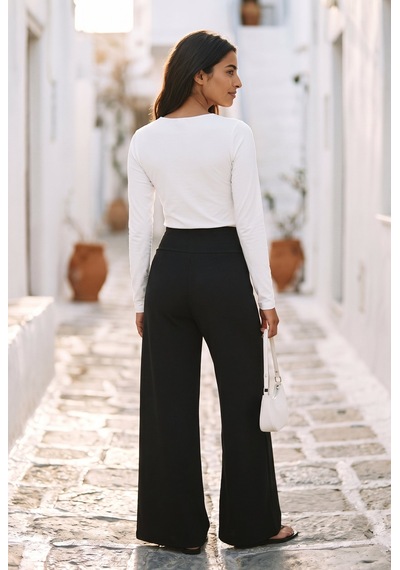 Soulshae Yüksek Bel Kloş Krep Pantolon Gri