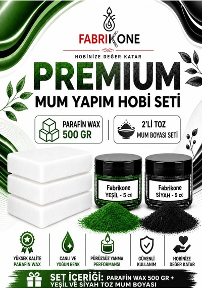 Premium Mum Yapım Hobi Seti - Parafin Wax 500 Gr - 2'li Toz Mum Boyası Seti - Yeşil, Siyah Bkfabpw5002ys Karışık