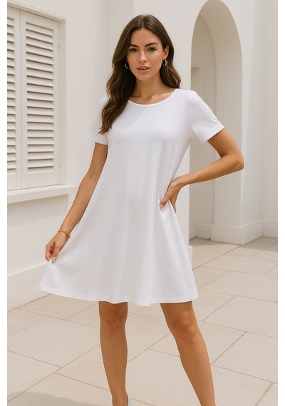 Rich Kadın Beyaz Gizli Cepli Kısa Kollu Elbise Beyaz