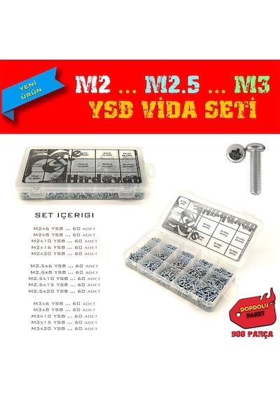 M2 M2.5 M3 Ysb Vida Seti - 900 Parça - Dopdolu Paket