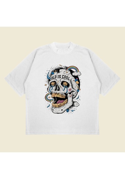 Tarzsokak Skullrainbow Baskılı Oversize Unisex Pamuklu Nefes Alan Kalın Kumaşlı Beyaz