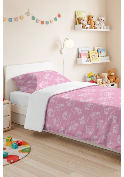 Evimde Bambaşka Pembe Taç Temalı Kız Çocuk Pike Takımı-prenses Konseptli Beyaz Bebek Odası Yatak Örtüsü-160x220  CM