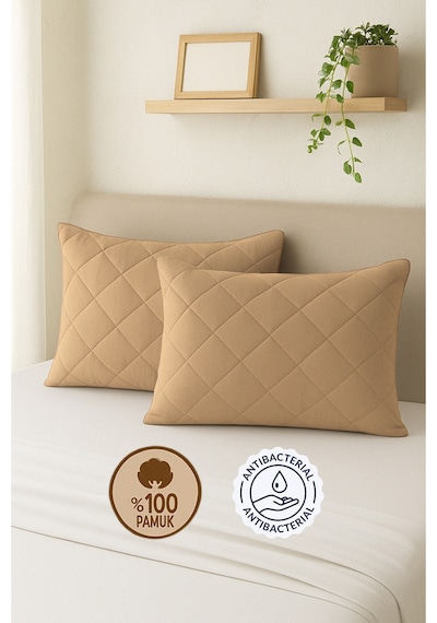 Formeya Pamukkale Alez Kahverengi %100 Pamuk Kapitone Yastık Koruyucu Alez 2 Adet 50X70 CM