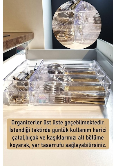 11'li Set Modüler Mutfaklarda Çekmece Içi Kaşıklık Organizer Düzenleyici Şeffaf Şeffaf 40 X 50 Diğer