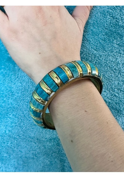 Sedef Kaplama Otantik Kadın Hint Bileziği Çap 7 Cm Turkuaz