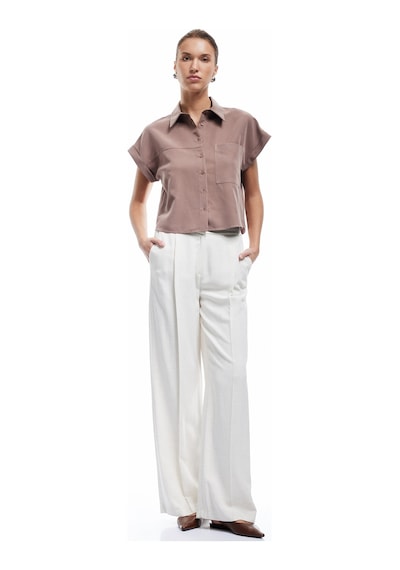 Koton Tek Cep Detaylı Kısa Kollu Modal Kumaş Crop Gömlek Kahverengi 5sak60198pw Kahve