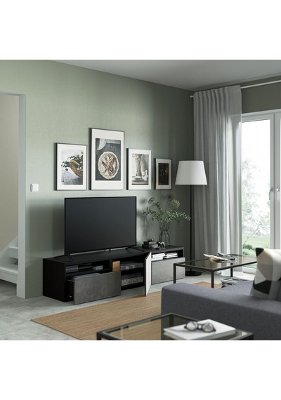 Tv Sehpası, Venge-koyu Gri, 180x42x39 Cm, Kallvıken, Çıt Çıt Raylı Gri Tv Sehpası, Venge-koyu Gri, 180x42x39 Cm, Kallvıken, Çıt Çıt Raylı Gri