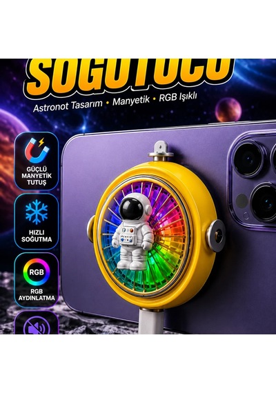 Astronot Tasarımlı Manyetik Telefon Soğutucu Fan Rgb Işıklı