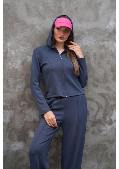 Elaxi Modal Kumaş Slim Fit Kapüşonlu İkili Takım Antrasit