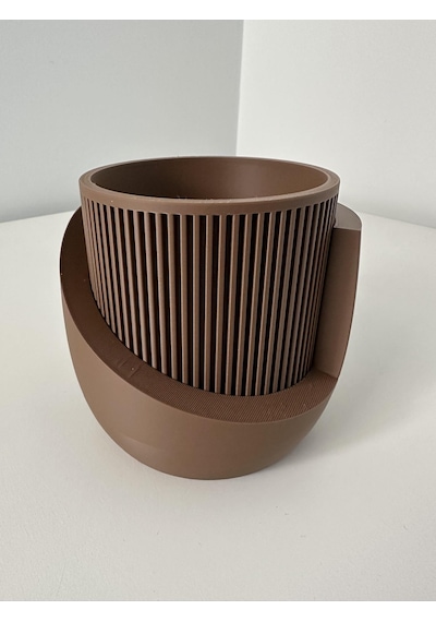 Omeyva Dekoratif Japandi Akıllı Çiftli Saksı Çiçek Kaktüs Bitki Yetiştirme Saksısı-11 Cm.-kahverengi