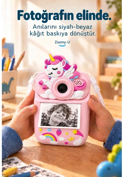 Sevimli Dijital Çocuk Fotoğraf Makinesi Video Kayıt Ve Fotoğraf Anında Baskılı Termal Resim Kağıt Baskılı Yazıcı