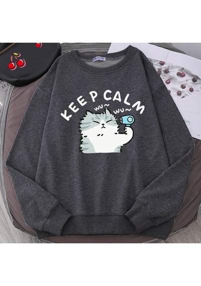 Startmore Startmoreeğlenceli Kedi Saç Kurutma Makinesi Kullanarak Sevimli Baskı Kapüşonlular Erkek Kadın Komik B Antrasit