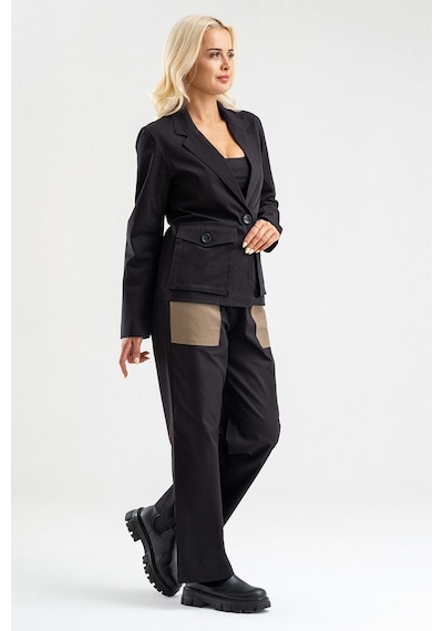 Bold & Young Kadın Üç Cepli Likralı Pamuklu Astarsız Blazer Ceket Siyah