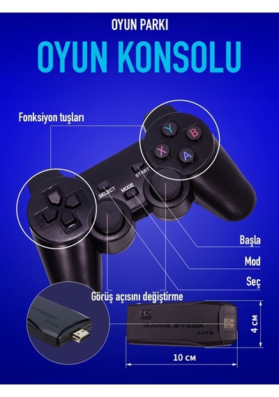Oyun Konsolu 10000 Oyunlu Game Stick Lite 4k 64 Gb Oyun Kolu