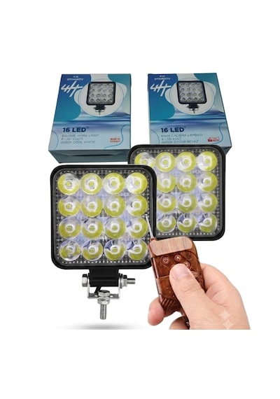 2 Adet 16 Led Kare Off-road Sis Farı Ve Çalışma Lambası - Uzaktan Kumandalı Çakar Modlu Su Geçirmez