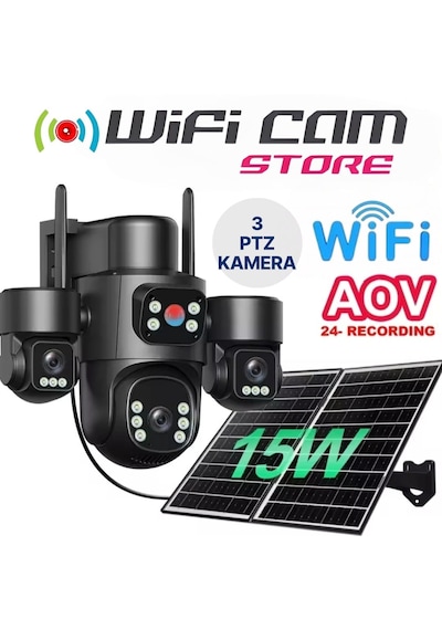 3 Kameralı 6 Motorlu Wifi Solar Kamera - Aov 7/24 Kayıt