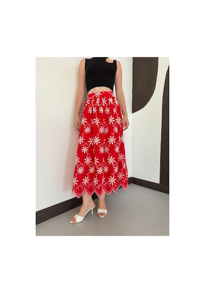 Verymoda Nakışlı Etek D2914 Kırmızı