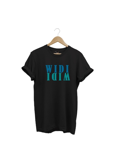 Widi Logo Aynalanmış Tasarım Baskılı %100 Pamuk Regular Fit T-shirt Siyah