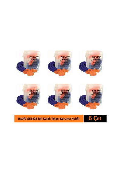 Essafe Ge1425 Kulak Tıkacı Kordon İpli Tekrar Kullanım Koruma Kutulu Paket 6 Adet