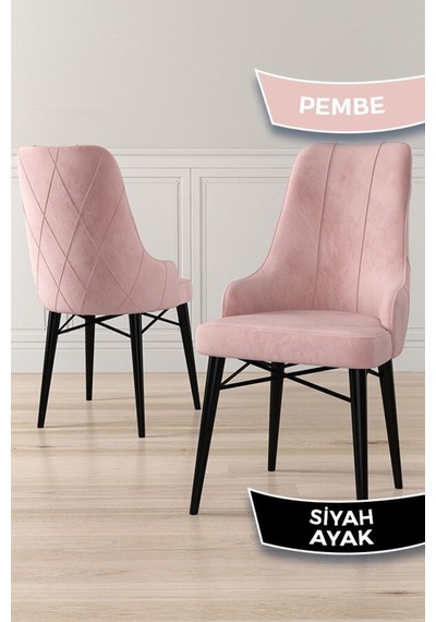 Canisa Neta Serisi, 1.sınıf Babyface Kumaş , Siyah Gürgen Ayak, 8 Adet Pembe Mutfak Sandalye Sandalye Pembe Ayaklar Siyah
