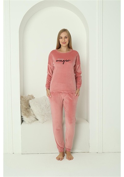 Akbeniz Kadın Kadife Pembe Pijama Takım 20624 - L Pembe
