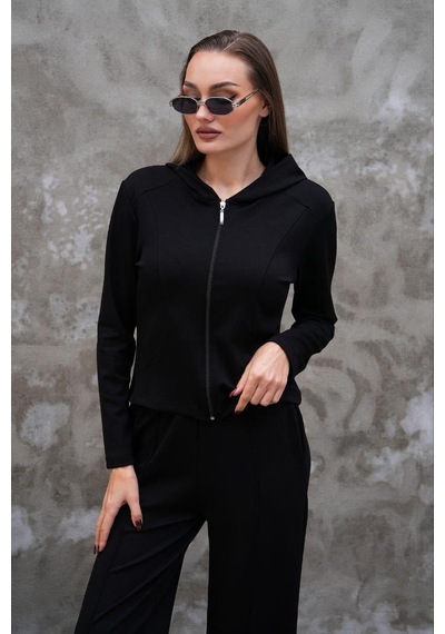 Elaxi Modal Kumaş Slim Fit Kapüşonlu İkili Takım Siyah