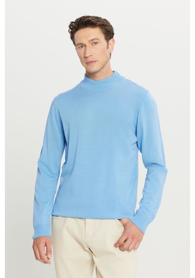 AC&Co / Altınyıldız Classics Erkek Acık Mavı Standart Fit Normal Kesim Yarım Balıkçı Yaka Triko Açık Mavi