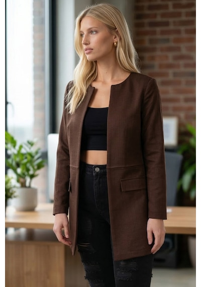 Armonika Kadın Kahve Beli Dikişli Uzun Ceket Arm-26k001091