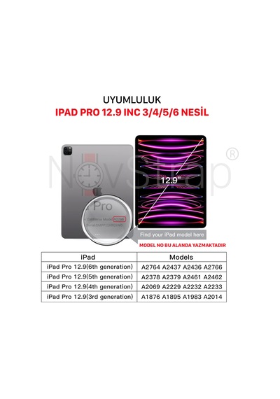 Novstrap Apple Uyumlu iPad Pro 12.9 4/5/6 Nesil İle Mıknatıslı Tak Çıkar Paper Like Ekran Koruyucu