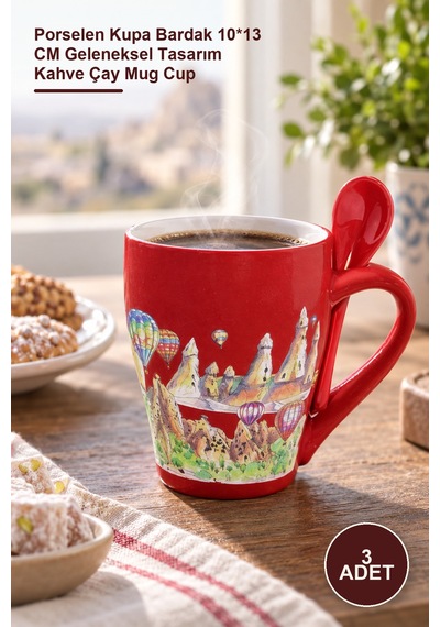 3 Adet Yöresel Kupa Bardak Porselen Kupa Bardak 10 13 Cm Geleneksel Tasarım Kahve Çay Mug Cup
