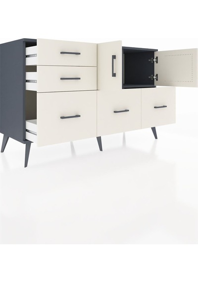 Kronos Konsol 2 Raflı 5 Çekmeceli 2 Kapaklı 132x59x83 Antrasit-aytaşı/aytaşı Aytaşı/aytaşı