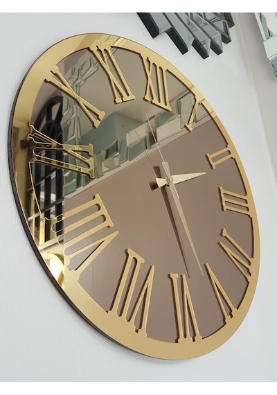 Ayna Denizi Golden Jet Bronze Model Altın Bronz Renk 50 CM Dekoratif Aynalı Duvar Saati Altın