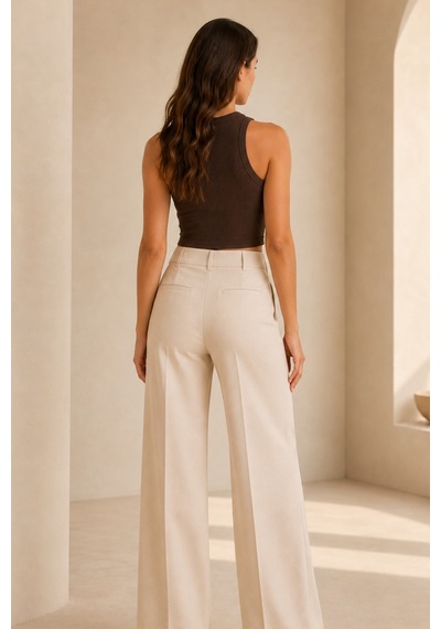 Loule Kadın 2'li Bisiklet Yaka Kolsuz Fitilli Crop Top Bej-kahverengi Çok Renkli