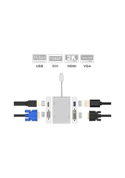 Teknogreen Tkd-866 Usb-Type C To Vga-Dvi-Hdmi-Usb