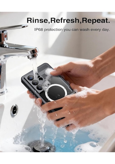 Samsung Galaxy S26 Ultra İle Uyumlu Kılıf Su Geçirmez 360 Derece Koruma Waterproof Telefon Kılıfı Siyah