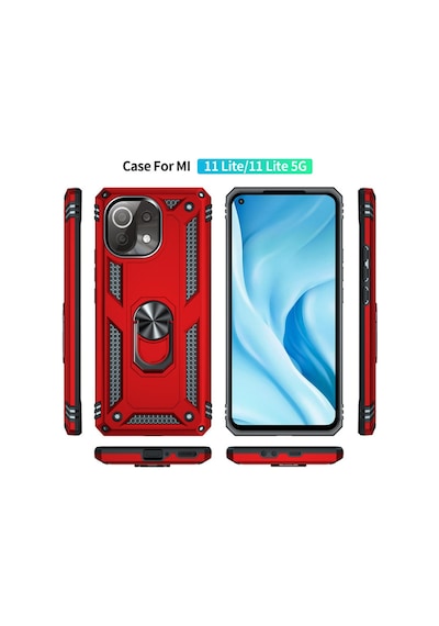 Xiaomi Mi 11 Lite Uyumlu Kılıf Sofya Yüzüklü Silikon Kapak - Kırmızı