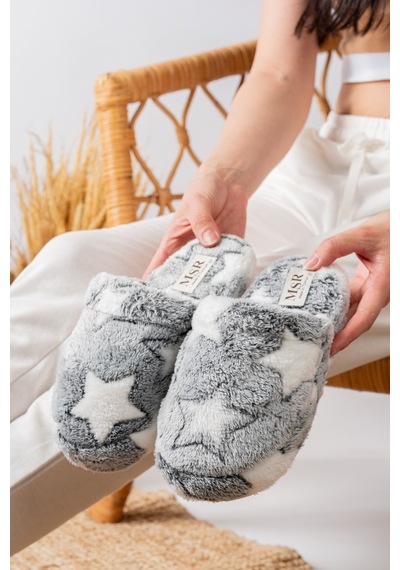 Stwenn 3 Lü Avantajlı Paket Kışlık Peluş Desenli Sessiz Ortopedik Taban Çeyiz Misafir Ev Terliği Set 3'lü Yıldız Terlik