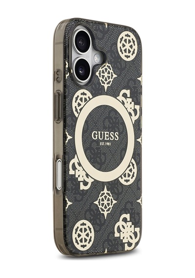 Apple Uyumlu iPhone 17 Kılıf Guess Lisanslı M-safeli Iml Peony Ve 4g Desenli Klasik Logolu Kapak Siyah Siyah