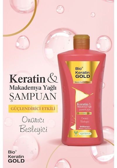Bio Keratin Gold Keratin & Makademya Yağlı Güçlendirici Etkili Tuzsuz Şampuan 700 ML