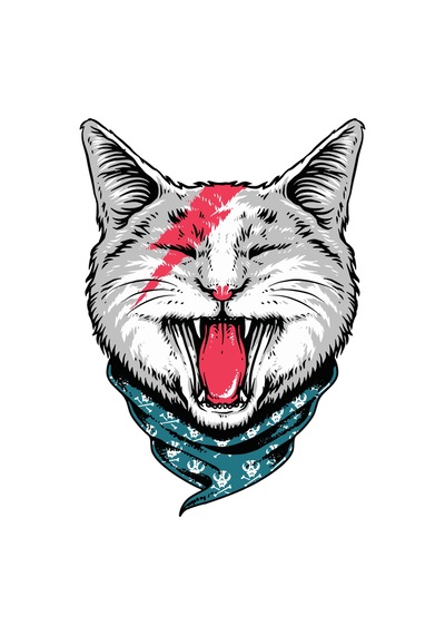 Paybuy Erkek Baskılı Tişört Kedi Motifi Şimşek Çakması Bandana Detaylı R Beyaz