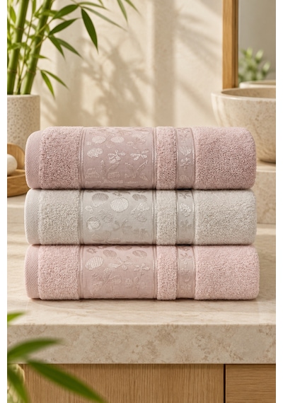 Bamboo Garden Bambu Pamuk Karışımlı El Yüz Havlusu 50x90 Cm 3 Lü Set - Rose Harmony Çok Renkli