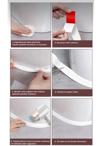 Su Geçirmez Kendinden Yapışkanlı Sızdırmaz Bant Mutfak Ve Banyo İçin Dayanıklı Koruma Bandı