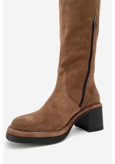 Luvishoes Luvi Shoes Fros Taba Süet Hakiki Deri Kadın Kalın Topuklu Çizme Taba