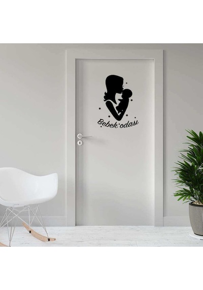 Sevgi Dolu Anne Ve Bebek Silüeti Bebek Odası Için Kapı Dekor Tasarımı Duvar Sticker, Çıkartma