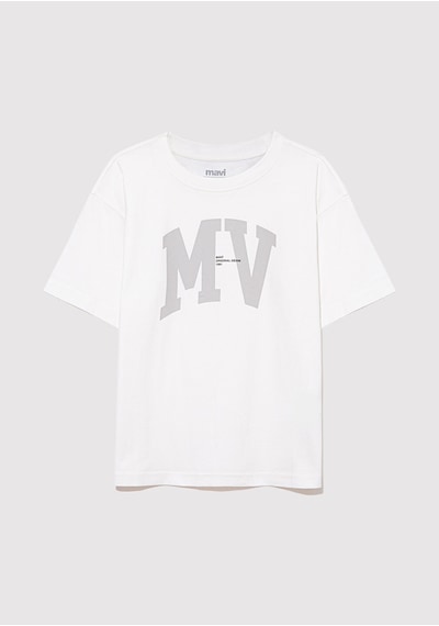 Çocuk Mavi - Mv Logo Baskılı Beyaz Tişört 6610213-70057 Beyaz