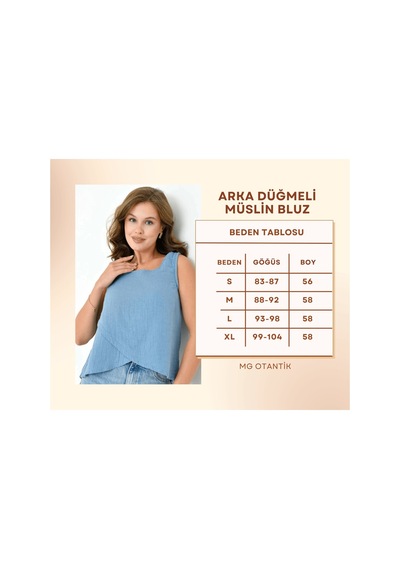 Mg Otantik Kadın Müslin Cepken Yelek Bluz %100 Pamuk Arka Düğmeli - Mg001 Bebe Mavisi