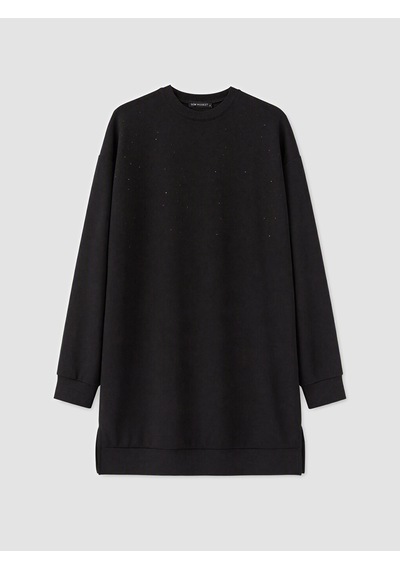 Lcw Modest Siyah Taşlı Soft Touch Kadın Sweatshirt Tunik