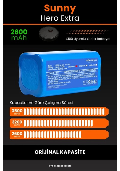Sunny Hero Extra Uyumlu 2600mah Robot Süpürge Bataryası -  Kapasite