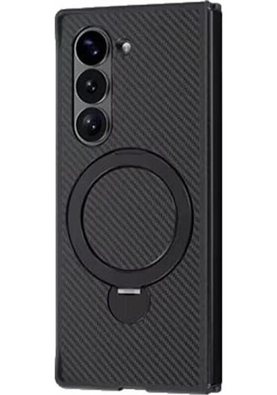 Teleplus Samsung Galaxy Uyumlu Z Fold 6 Kılıf Karbon Fiber Magsafeli 360 Dönerli Standlı Alp Kapak