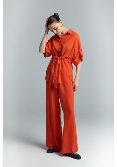 Beli Bağlamalı Kimono Gömlek - Oranj-137292